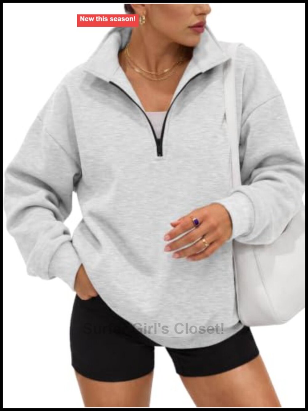 Oversized Half Zip Fleece Sweatshirt Cotton Polyester Pullover